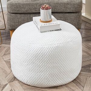 Unstuffed Floor Pouf Soft Foot Stool 20x20x12 Inches Fuzzy Storage Bag White